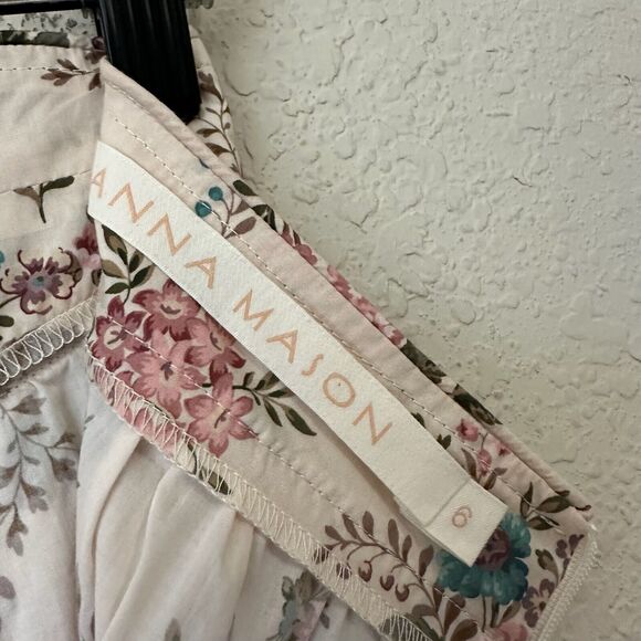 ANNA MASON Maxi Skirt Beige Floral Tiered Flare Cotton Peasant Fairy - Picture 7 of 11